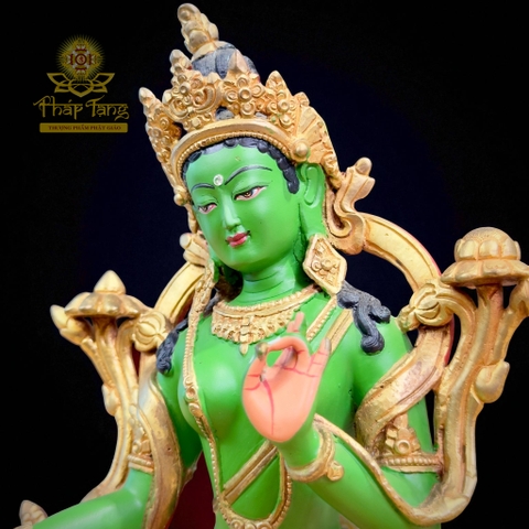 Thánh Tượng Đức Tara Xanh 24cm (Lục Độ Phật Mẫu) Đồng Mạ Vàng 24K Nepal