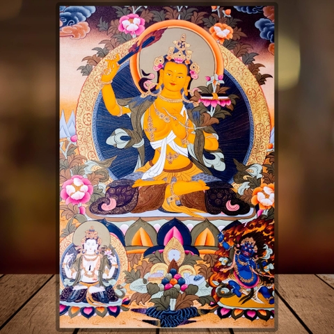 THANGKA VĂN THÙ SƯ LỢI BỒ TÁT KT 45X55cm