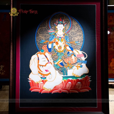 THANGKA BỒ TÁT PHỔ HIỀN NỀN ĐEN VẼ THỦ CÔNG KT 94X74cm