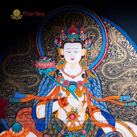THANGKA BỒ TÁT PHỔ HIỀN NỀN ĐEN VẼ THỦ CÔNG KT 94X74cm