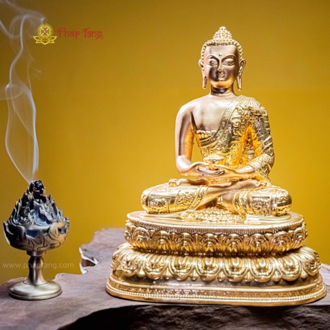 TÔN TƯỢNG ĐỨC BỔN SƯ THÍCH CA ĐỒNG VN DÁT VÀNG 9999 30CM