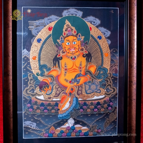THANGKA BỒ TÁT HOÀNG THẦN TÀI NEPAL VẼ TAY KT 65X50CM