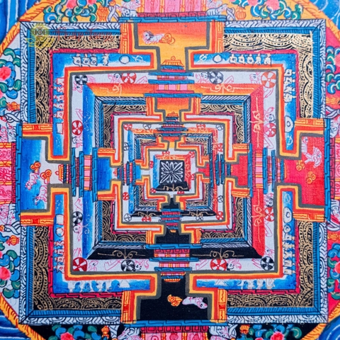 THANGKA MANDALA KALACHAKRA VẼ TAY THỦ CÔNG NEPAL KT 63X63cm