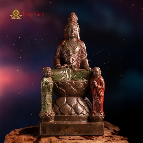 TƯỢNG BỒ TÁT QUAN ÂM ĐỒNG TỬ ĐÁ CỔ ẤN ĐỘ CAO 61CM