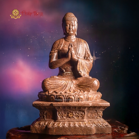 TƯỢNG ĐỨC PHẬT TỲ LÔ GIÁ NA ĐÁ XANH CỔ CAO 60CM