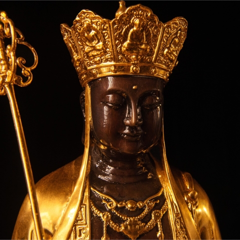 Tượng Địa Tạng Bồ Tát Đồng Đúc Mạ Vàng 24K Cao 42cm