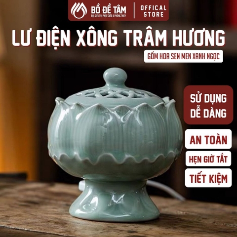 [COMBO] Lư Xông Trầm Điện Hoa Sen Xanh Ngọc + Hũ Bột Trầm Khánh Hòa Pháp Tạng 20g