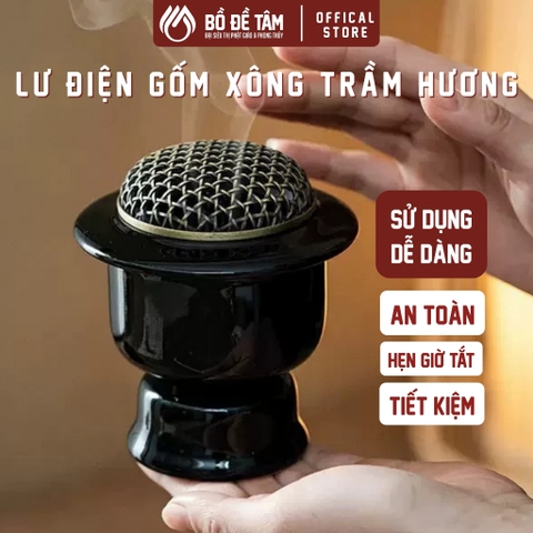Lư Điện Xông Trầm Hương Gốm Nắp Đồng
