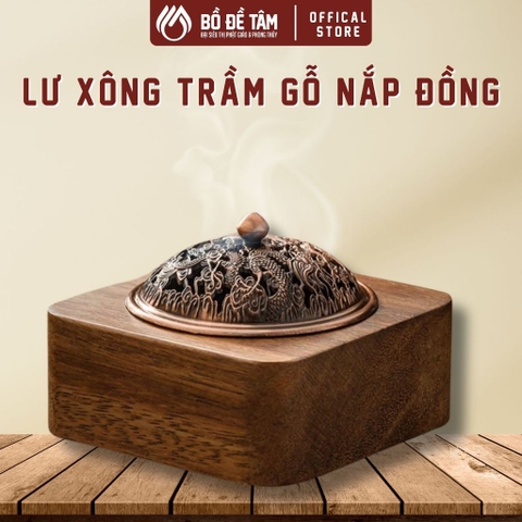 Lư Đốt Trầm Hương Gỗ Tự Nhiên Nắp Đồng Cao Cấp