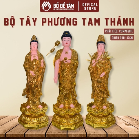 Bộ Tượng Tây Phương Tam Thánh 47cm | Composite Cao Cấp | A Di Đà – Quán Âm – Đại Thế Chí