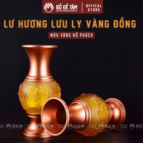 Bình Hoa Lưu Ly Vàng Hổ Phách Bộ Thờ Cúng Siêu Thị Bồ Đề Tâm