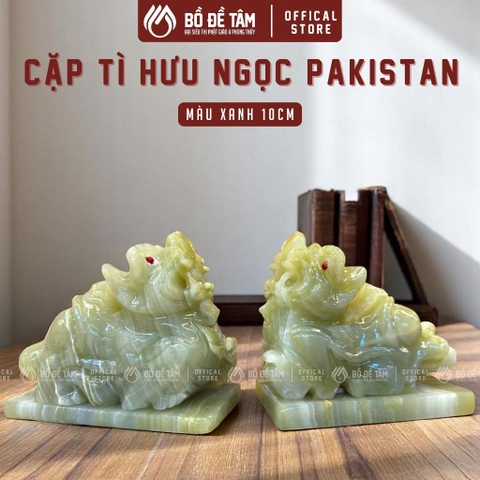 Cặp Tỳ Hưu Đá Ngọc Xanh Lá Non 10cm – Phong Thủy Chiêu Tài Lộc