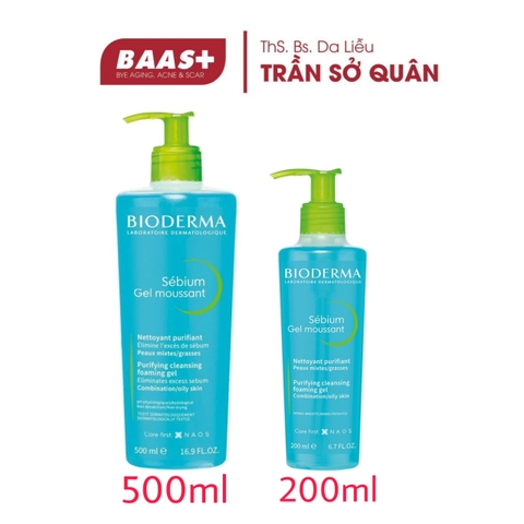 BIODERMA Gel Rửa Mặt Dành Cho Da Dầu - SEBIUM GEL MOUSSANT PUMP (200ml/500ml)
