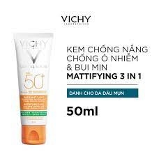 VICHY Kem Chống Nắng Chống Ô Nhiễm & Bụi Hàng Ngày - CAPITAL SOLEIL SPF50+ UVB UVA  MATTIFYING 3IN1 (50ml)