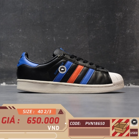 ADIDAS SUPERSTAR BLACK BLUE RED 40 2/3 GIÀY 2HAND CHÍNH HÃNG