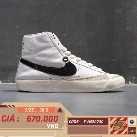 NIKE BLAZER MID ’77 WHITE BLACK CZ1055-100 SIZE 38.5 GIÀY 2HAND CHÍNH HÃNG PVN20230