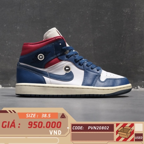 NIKE AIR JORDAN 1 MID WHITE/FRENCH BLUE/GYM RED BQ6472 146 SIZE 38.5 GIÀY 2HAND CHÍNH HÃNG PVN20802