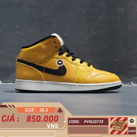 AIR JORDAN 1 MID 'UNIVERSITY GOLD BLACK' (GS) 554725-700 SIZE 36.5 GIÀY 2HAND CHÍNH HÃNG PVN20739