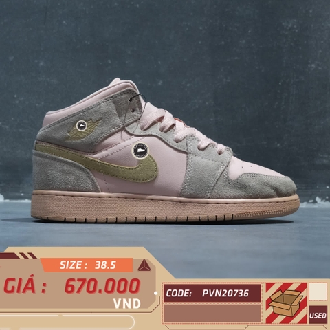 NIKE AIR JORDAN 1 MID SE (GS) 'CORAL STARDUST' BQ6931 600 SIZE 38.5 GIÀY 2HAND CHÍNH HÃNG PVN20736