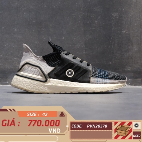 ADIDAS ULTRABOOST 19 CORE BLACK GREY SIX SHOCK CYAN F35242 SIZE 42 GIÀY 2HAND CHÍNH HÃNG PVN20578