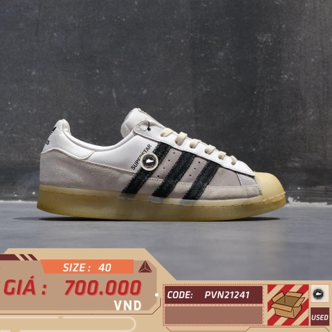 ADIDAS SUPERSTAR 'WHITE LIGHT CHARCOAL' FX5565 SIZE 40 GIÀY 2HAND CHÍNH HÃNG PVN21241
