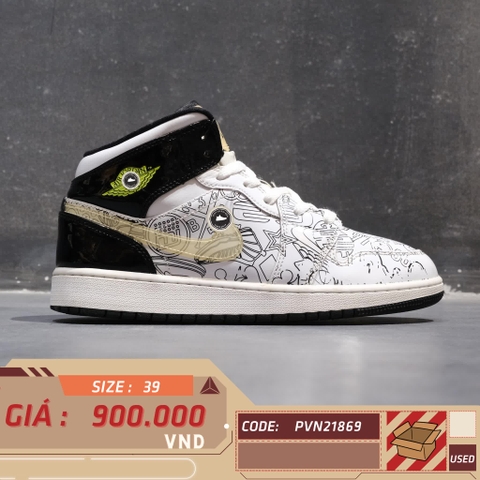 AIR JORDAN 1 MID SE 'DIY' (GS) DC4099 100 SIZE 39 GIÀY 2HAND CHÍNH HÃNG PVN21869