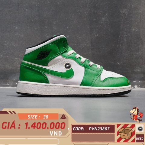Air Jordan 1 Mid Lucky Green (GS) - DQ8423 301 - Size SIZE 38 - GIÀY 2HAND CHÍNH HÃNG PVN23807