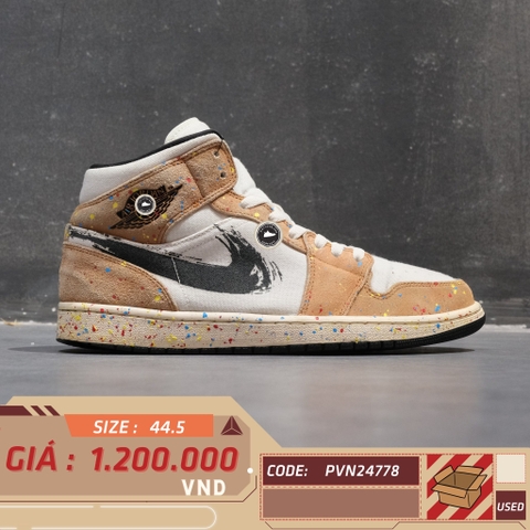 Air Jordan 1 Mid SE Brushstroke Paint Splatter - DA8005 100 - Size 44.5 - GIÀY 2HAND CHÍNH HÃNG PVN24778