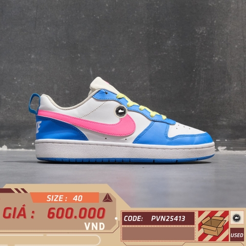 Nike Court Borough Low 2 GS White Pink Blue - BQ5448-111 - Size 40 - GIÀY 2HAND CHÍNH HÃNG PVN25413