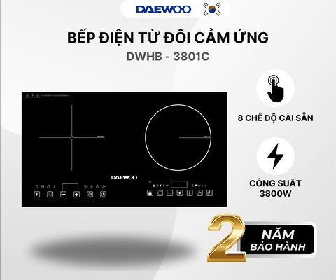 [Urbox] Bếp Đôi Điện Từ Hồng Ngoại Daewoo DWHB-3801C, mặt kính pha lê bóng 3800W