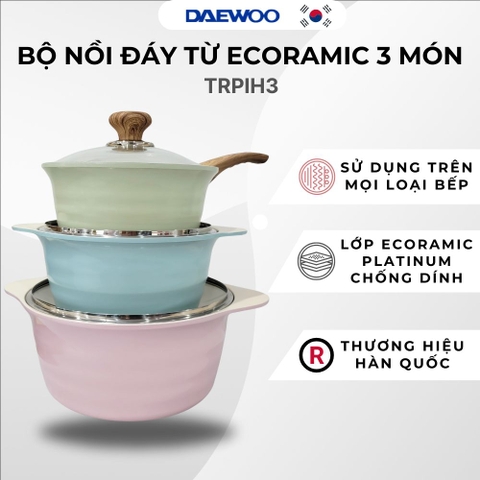 Bộ 3 Nồi Đáy Từ Ecoramic Cao cấp TRPIH3 - Chất liệu hợp kim nhôm cao cấp, men chống dính, thiết kế sang trọng