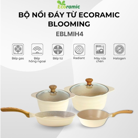 Bộ 4 Nồi Chảo Chống Dính Đáy Từ EcoramicCao Cấp (Nồi 20,24cm, Chảo 20,24cm)
