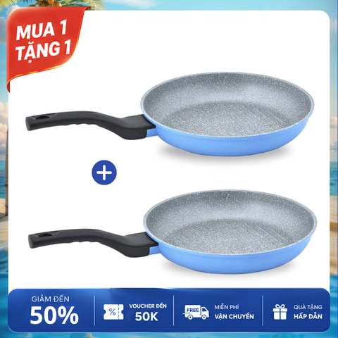 [MUA 1 TẶNG 1] Chảo Nướng Vân Đá 5 Lớp Siêu Bền 28cm Made In Korea ECORAMIC ECPN-ST28GR  | FREESHIP