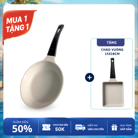 [MUA 1 TẶNG 1] Chảo Cạn Ceramic Đáy Từ The Eco 18cm Chống Dính Bền Đẹp - TẶNG CHẢO VUÔNG, FREESHIP TOÀN QUỐC