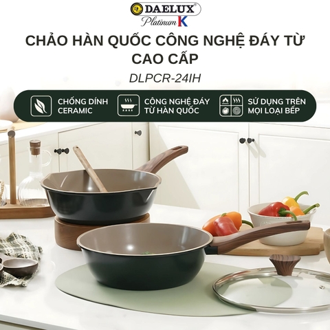 Chảo sâu Hàn Quốc DLPCR-24IH công nghệ đáy từ cao cấp, nhôm đúc nguyên khối, chống dính Ceramic