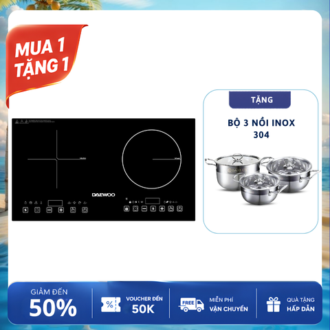 [MUA 1 TẶNG 1] Bếp Đôi Điện Từ Hồng Ngoại Daewoo DWHB-3801C, mặt kính pha lê bóng 3800W