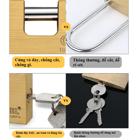 Ổ Khóa Đồng Ople Cầu Ngang Khóa Bằng Chìa 3 Chìa Vuông Điện Tử (Hàng Chính Hãng)