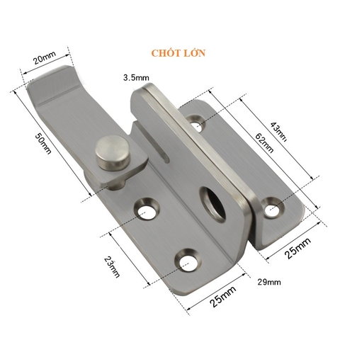 Chốt khóa cài cửa inox, chốt cửa an toàn thanh gạt trái gạt phải