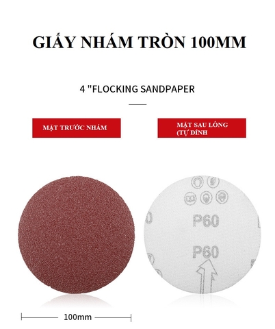 Giấy nhám tròn đường kính 100 mm nhiều số độ mịn thô chà gỗ chà sắt