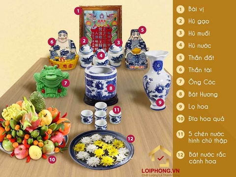 Cách sắp xếp 3 hũ gạo muối nước trên ban thờ thần Tài