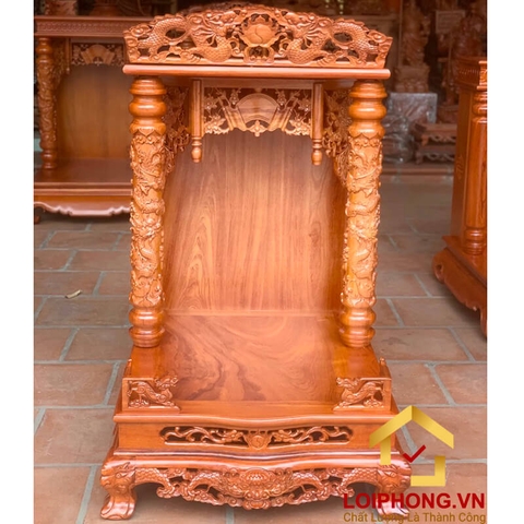 Bàn thờ Ông Địa Thần Tài đục rồng cột tròn 61x69x107 cm