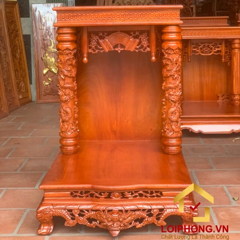 Bàn thờ Ông Địa Thần Tài mái bằng đục rồng cột tròn 81x89x105 cm