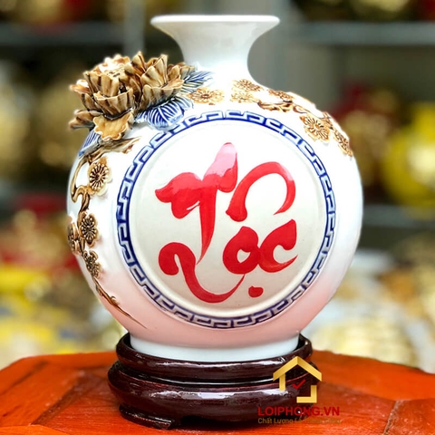 Bình hút tài lộc chữ Lộc sơn màu cao 18 cm đường kính 16 cm