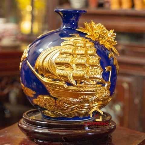 Bình hút tài lộc thuận buồm xuôi gió cao 22 cm đường kính 18 cm dát vàng
