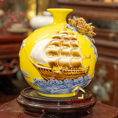 Bình hút tài lộc thuận buồm xuôi gió cao 22 cm đường kính 18 cm men màu