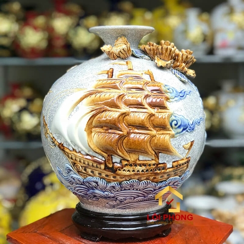 Bình hút tài lộc thuận buồm xuôi gió đẹp men rạn