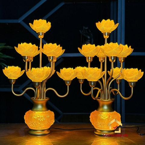 Đèn Thờ Hoa Sen lưu ly 9 bông nở