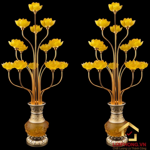 Đèn Thờ Hoa Sen Bình Lưu Ly 13 bông cao 126cm