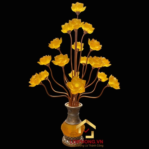 Đèn Thờ Hoa Sen Bình Lưu Ly 19 bông cao 126cm