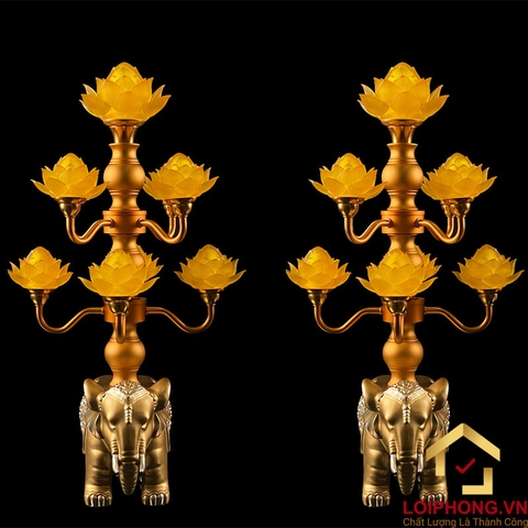 Đèn Thờ Hoa Sen 9 bông đế con voi cao 62cm